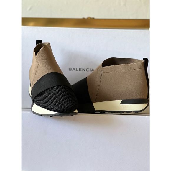 BALENCIAGA Elastic &Mesh High-Top Sneaker/Shoes~Black & Taupe~EU 36/US 6~$615. - Picture 2 of 8